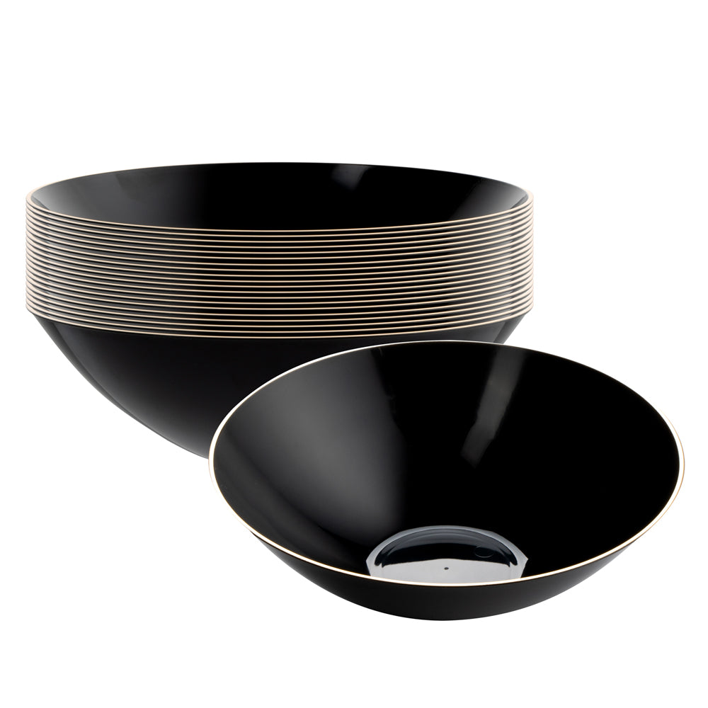 Moderna 16 oz Round Black Plastic Gold-Rimmed Bowl - 7" x 7" x 2" - 100 count box