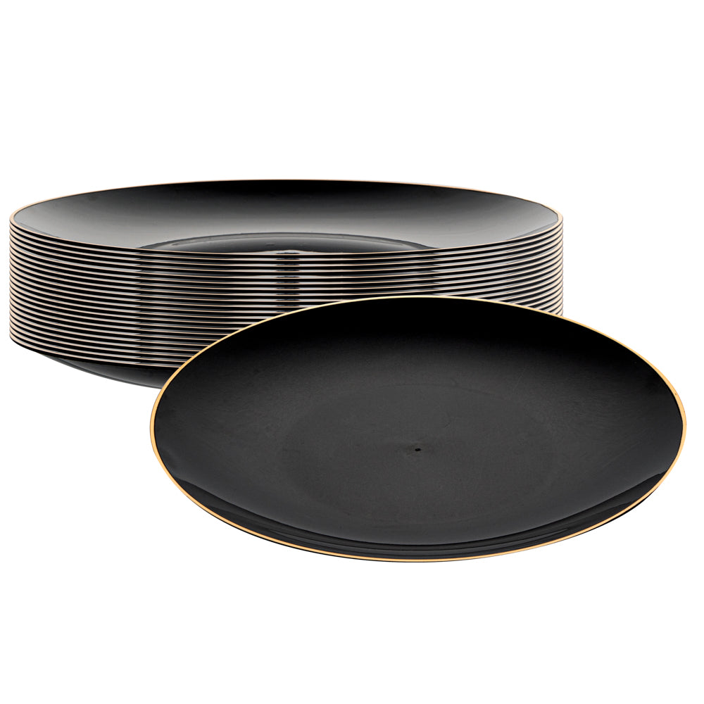 Moderna Round Black Plastic Gold-Rimmed Plate - 7 1/2" x 7 1/2" x 1/2" - 200 count box