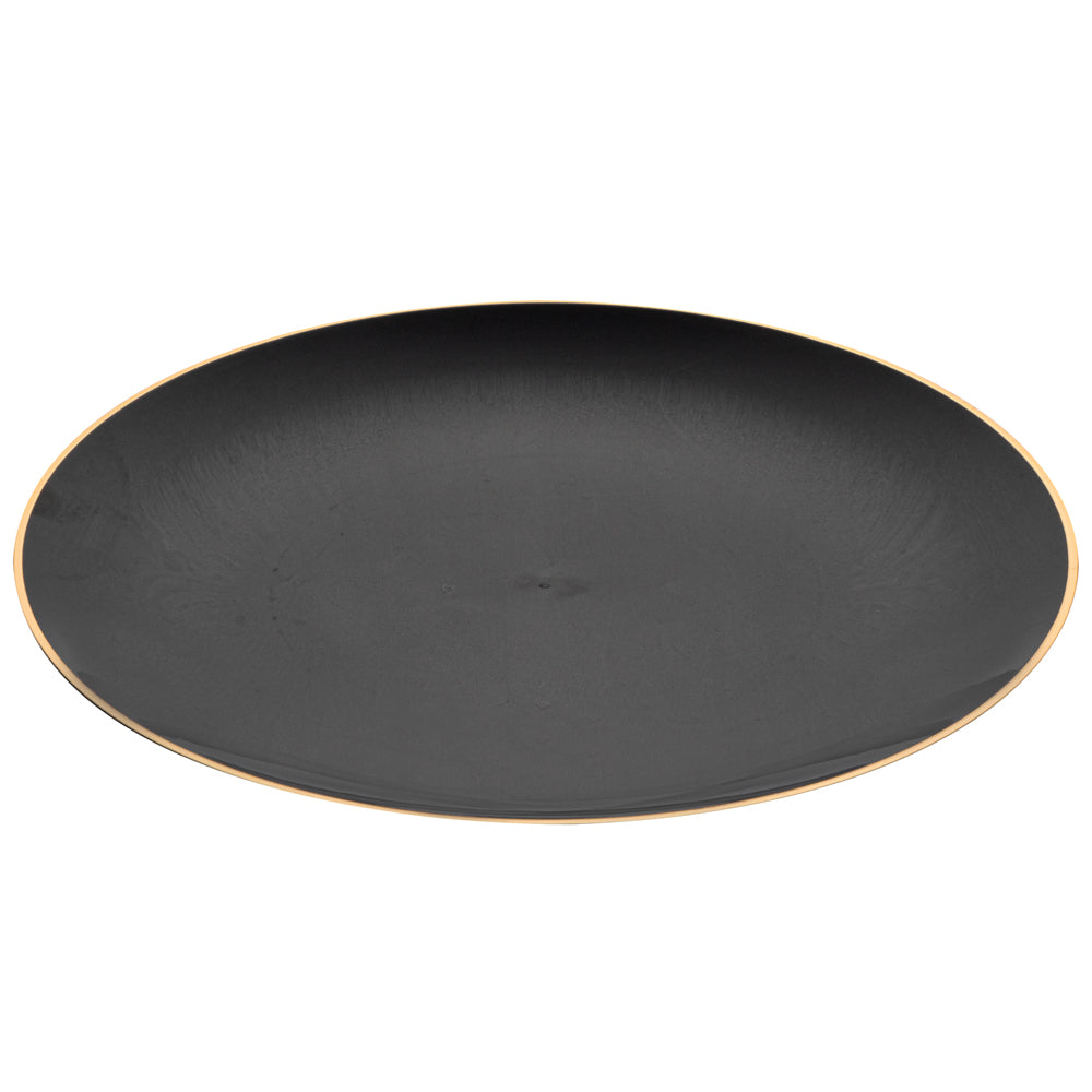 Moderna Round Black Plastic Gold-Rimmed Plate - 10" x 10" x 3/4" - 200 count box