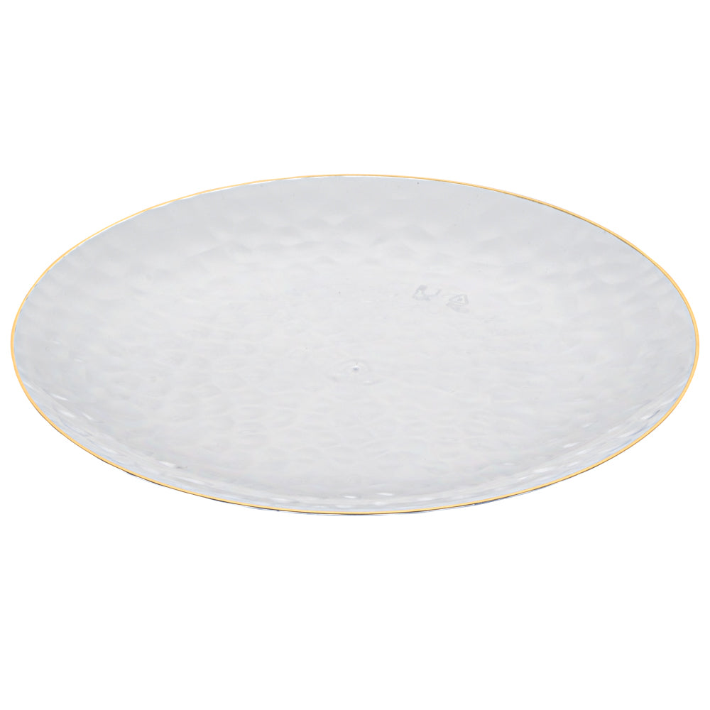 Moderna Round Clear Plastic Gold-Rimmed Plate - Hammered - 10" x 10" x 3/4" - 200 count box