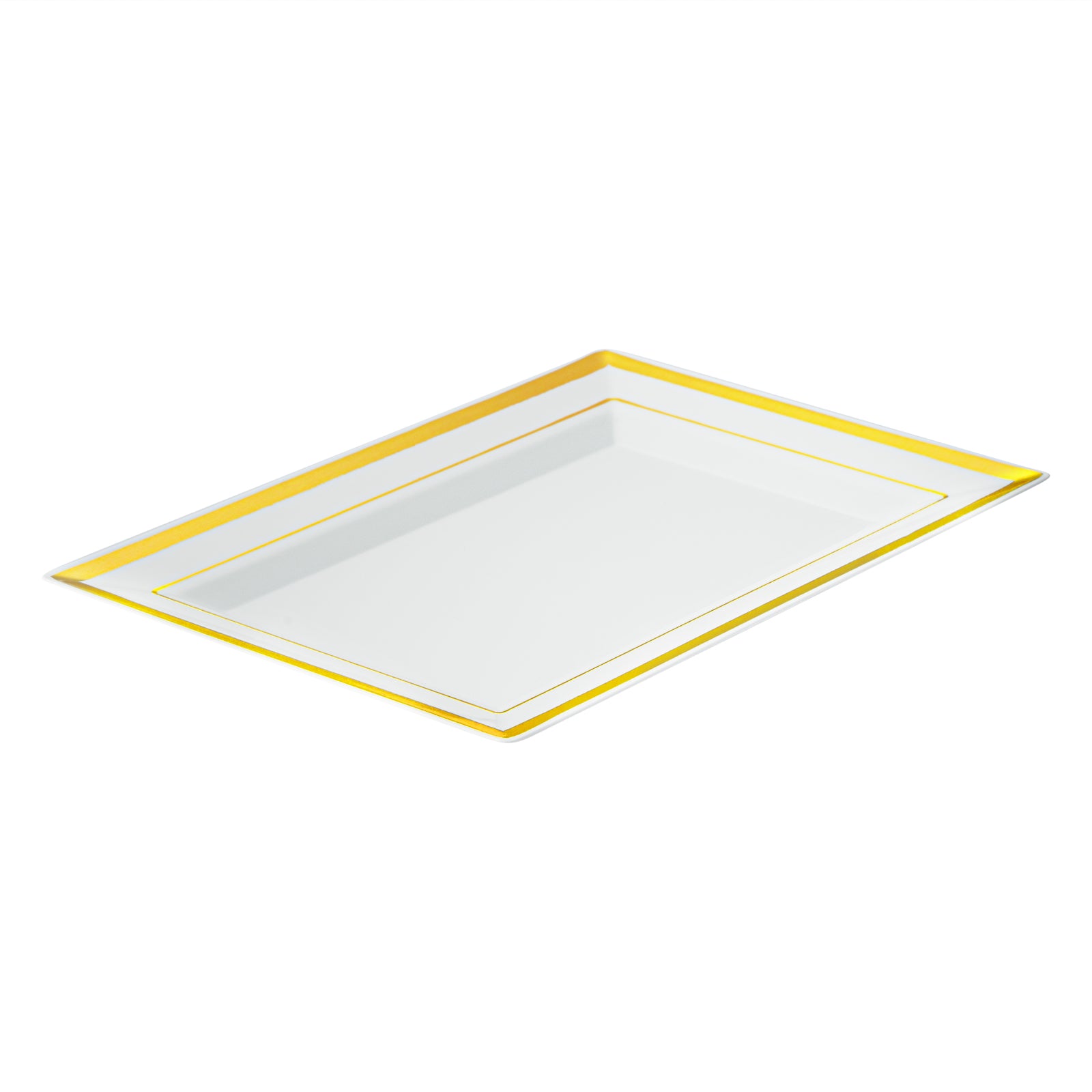 Moderna Rectangle White Plastic Gold-Rimmed Plate - 7 1/2" x 5 1/4" x 1/2" - 100 count box