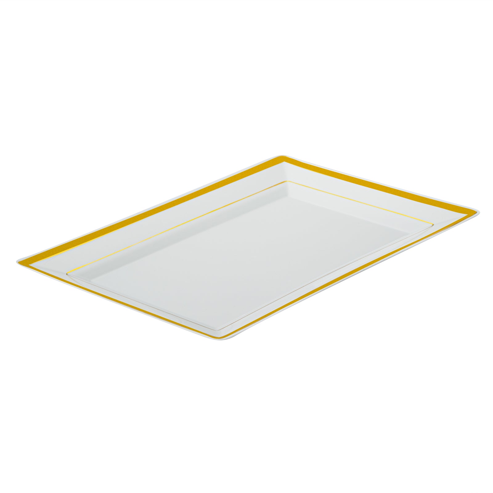 Moderna Rectangle White Plastic Gold-Rimmed Plate - 9 1/2" x 6 1/4" x 1/2" - 100 count box