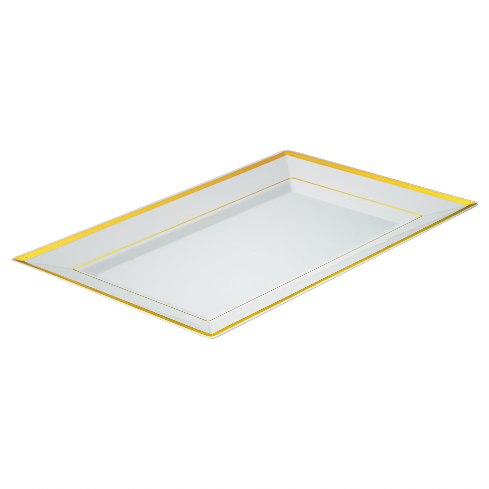 Moderna Rectangle White Plastic Gold-Rimmed Plate - 11 1/2" x 7 1/4" x 3/4" - 100 count box