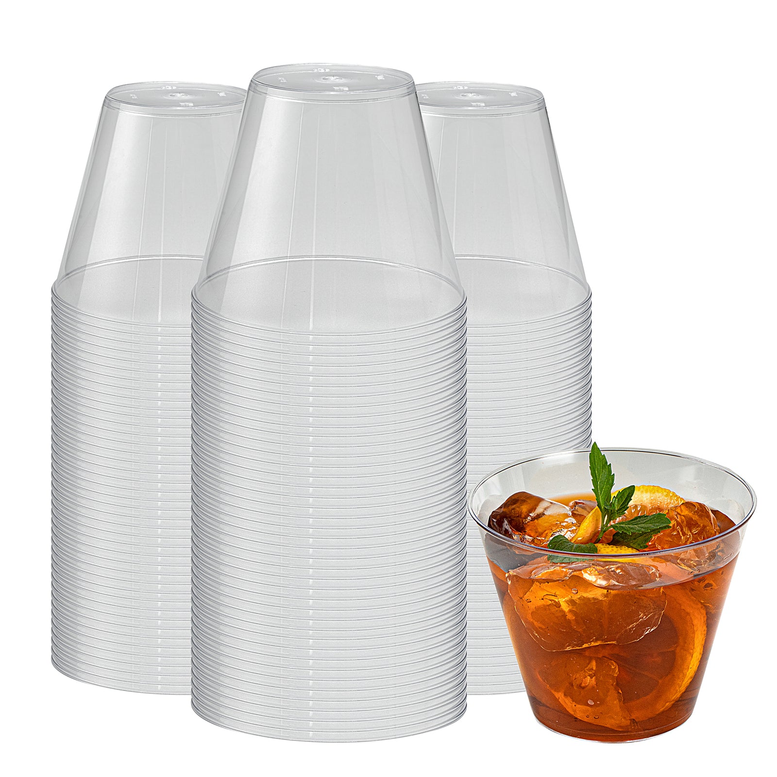 RW Base 9 oz Clear Plastic Tumbler - 3 1/2" x 3 1/2" x 2 3/4" - 500 count box