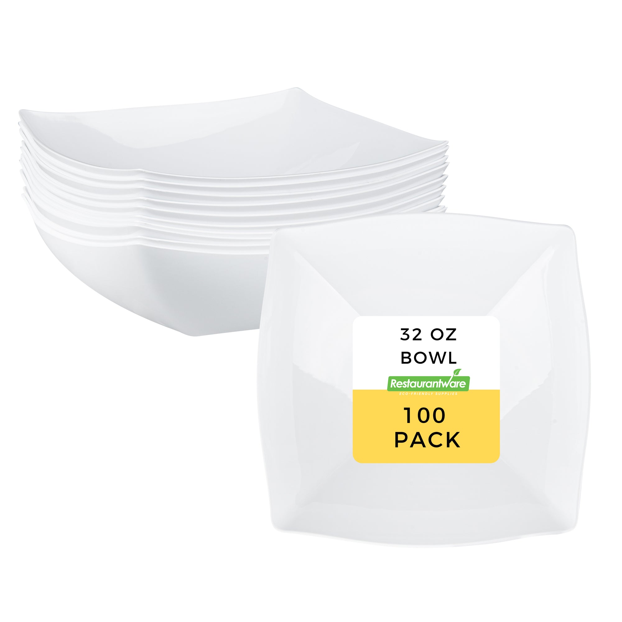 Moderna 32 oz Square White Plastic Bowl - 7 3/4" x 7 3/4" x 2 1/4" - 100 count box