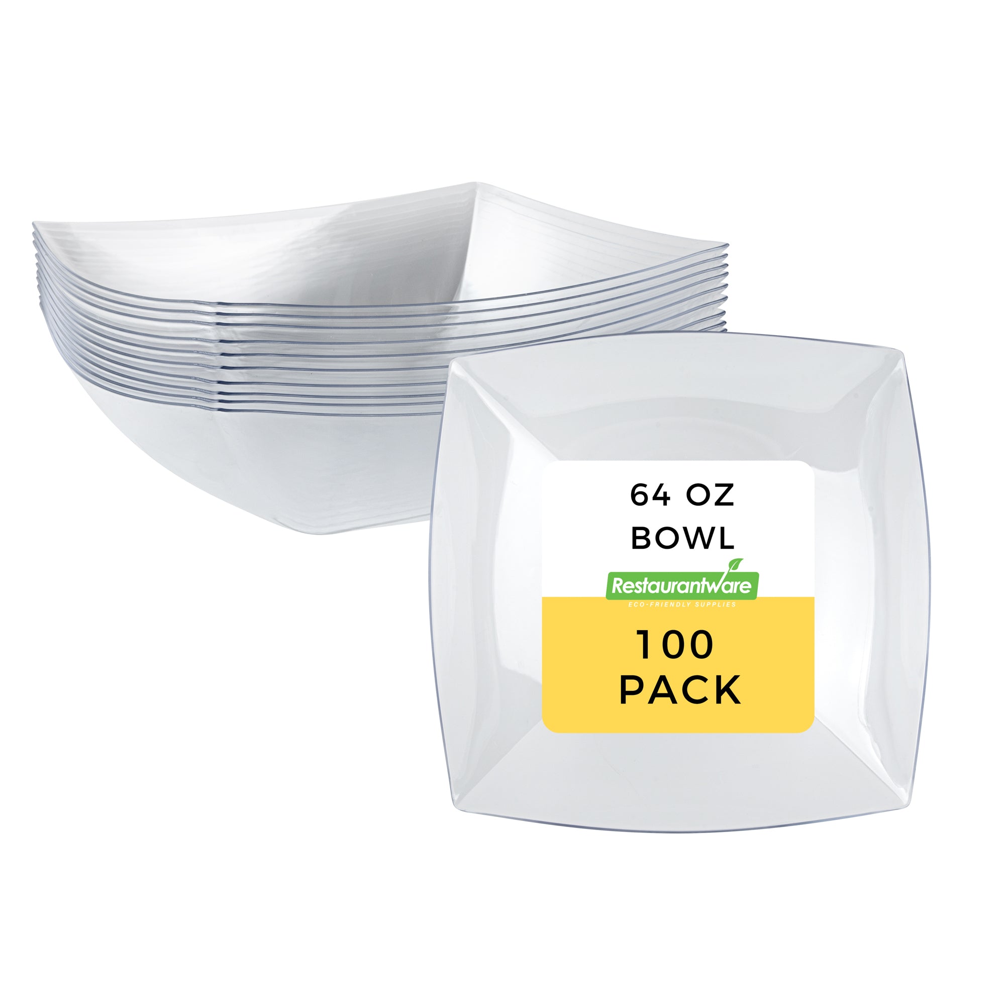 Moderna 64 oz Square Clear Plastic Serving Bowl - 9 3/4" x 9 3/4" x 3" - 100 count box