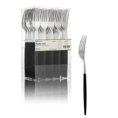 Moderna Silver Plastic Fork - with Black Handle - 7 1/2