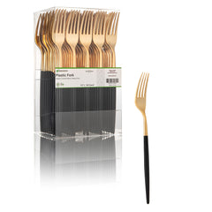 Moderna Gold Plastic Fork - with Black Handle - 7 1/2