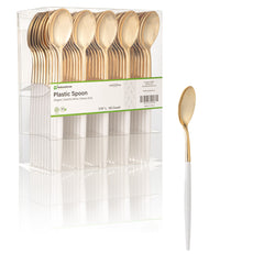 Moderna Gold Plastic Spoon - with White Handle - 7 3/4