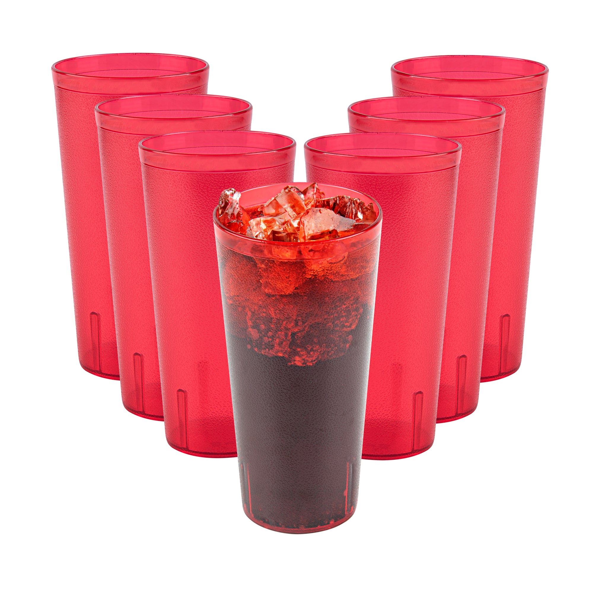 Bev Tek 24 oz Red SAN Plastic Tumbler - Pebbled - 3 1/2" x 3 1/2" x 7" - 50 count box