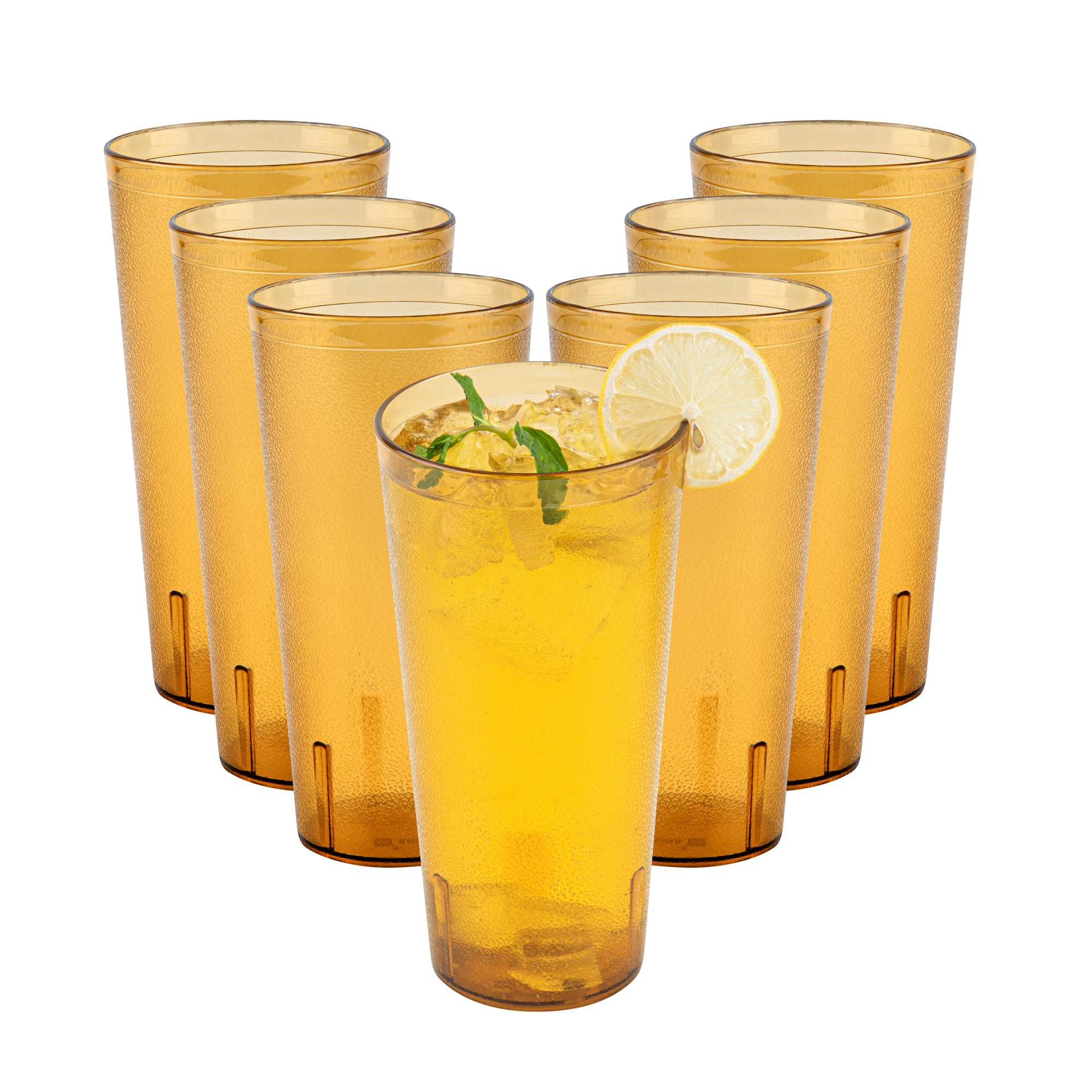 Bev Tek 24 oz Amber SAN Plastic Tumbler - Pebbled - 3 1/2" x 3 1/2" x 7" - 50 count box