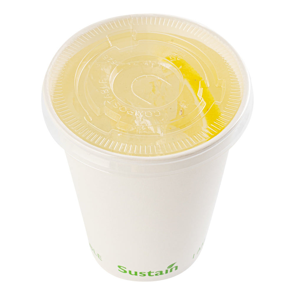 Sustain Clear PLA Plastic Cold Cup Flat Lid - Fits 9, 12, 16, 20 and 22 oz, Compostable - 1000 count box