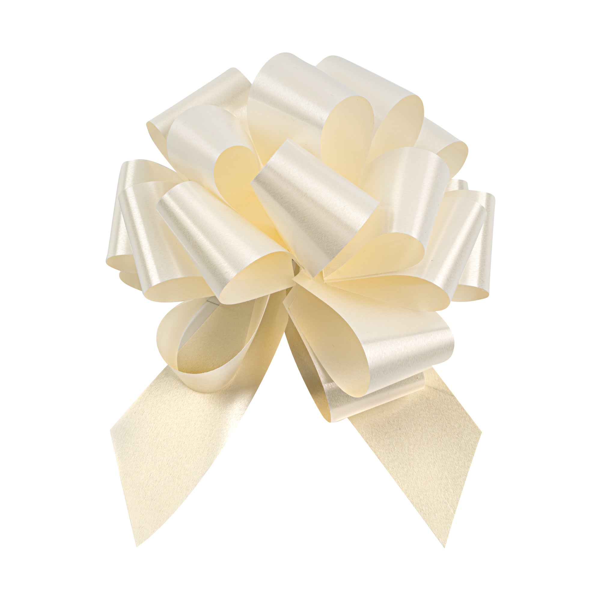 Gift Tek Cream Plastic Flora Satin Pull Bow - 5 1/2" - 1000 count box