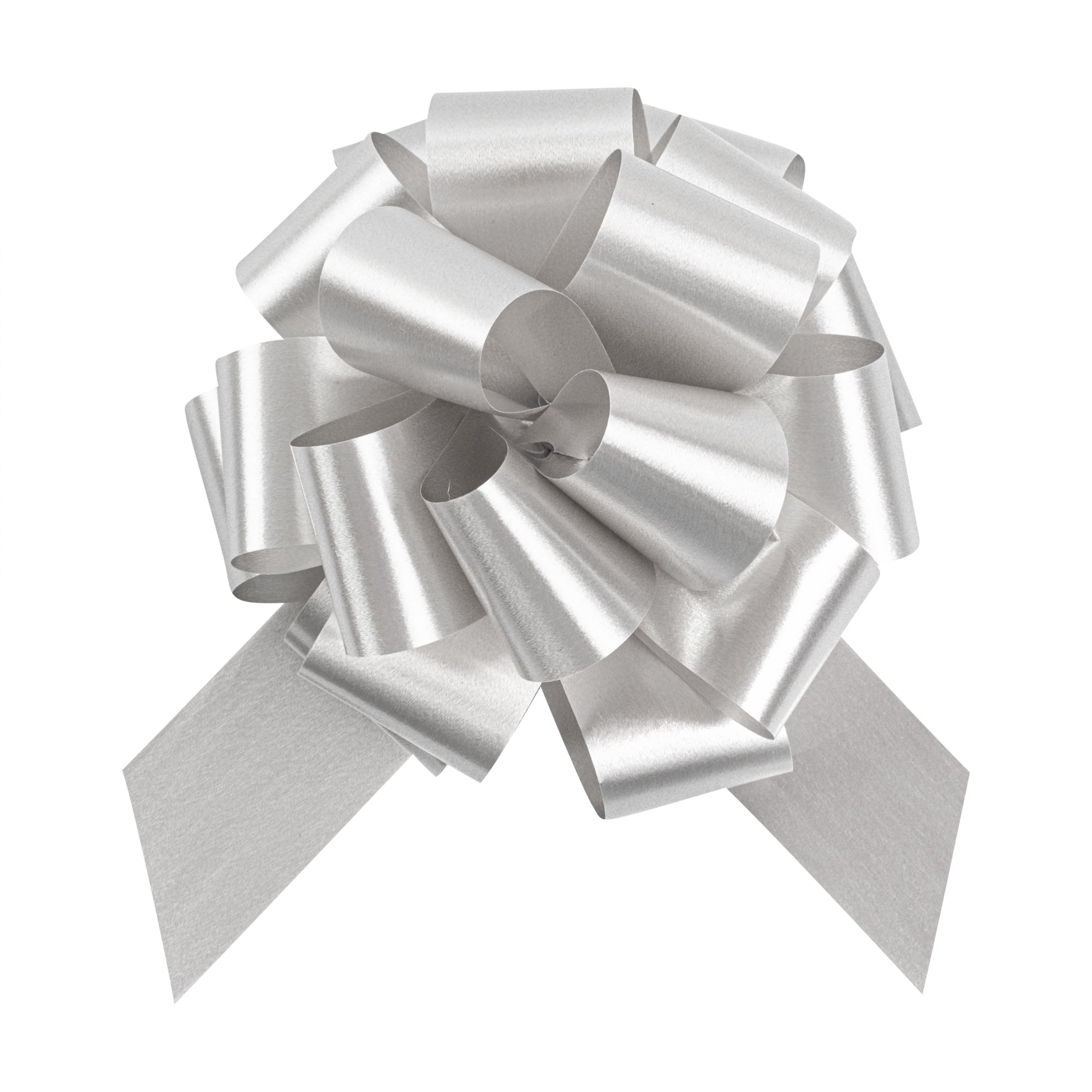 Gift Tek Silver Plastic Flora Satin Pull Bow - 5 1/2" - 1000 count box