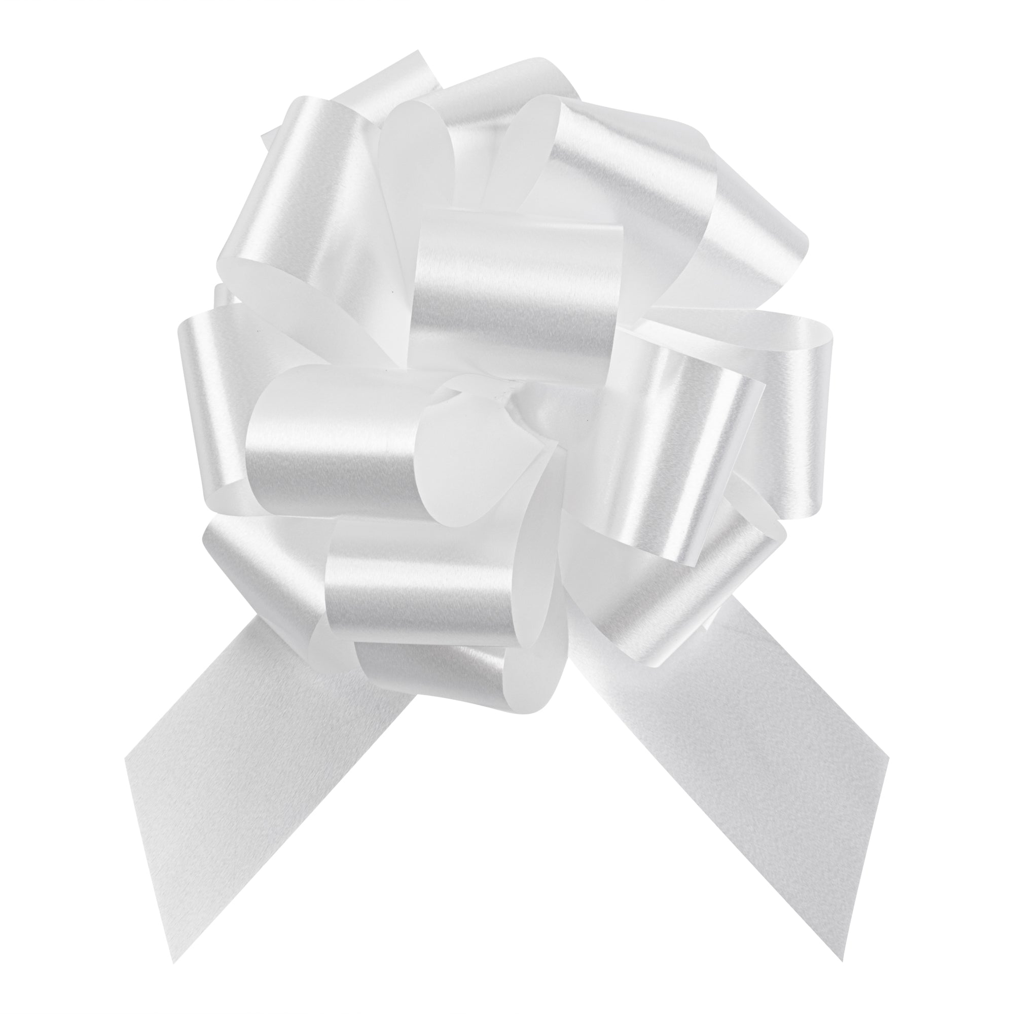 Gift Tek White Plastic Flora Satin Pull Bow - 5 1/2" - 1000 count box