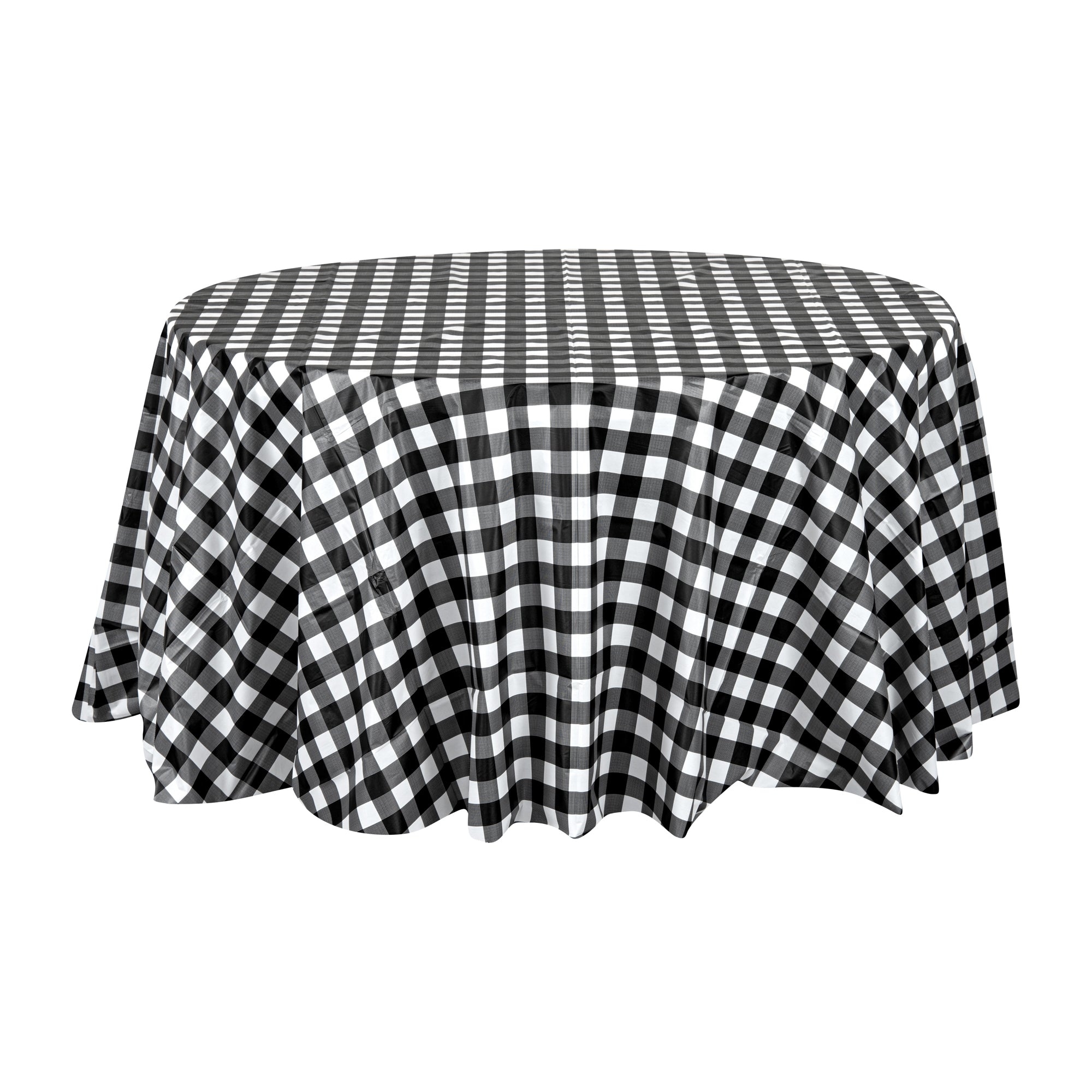 Table Tek Round Black Gingham Plastic Table Cover - 84" - 20 count box