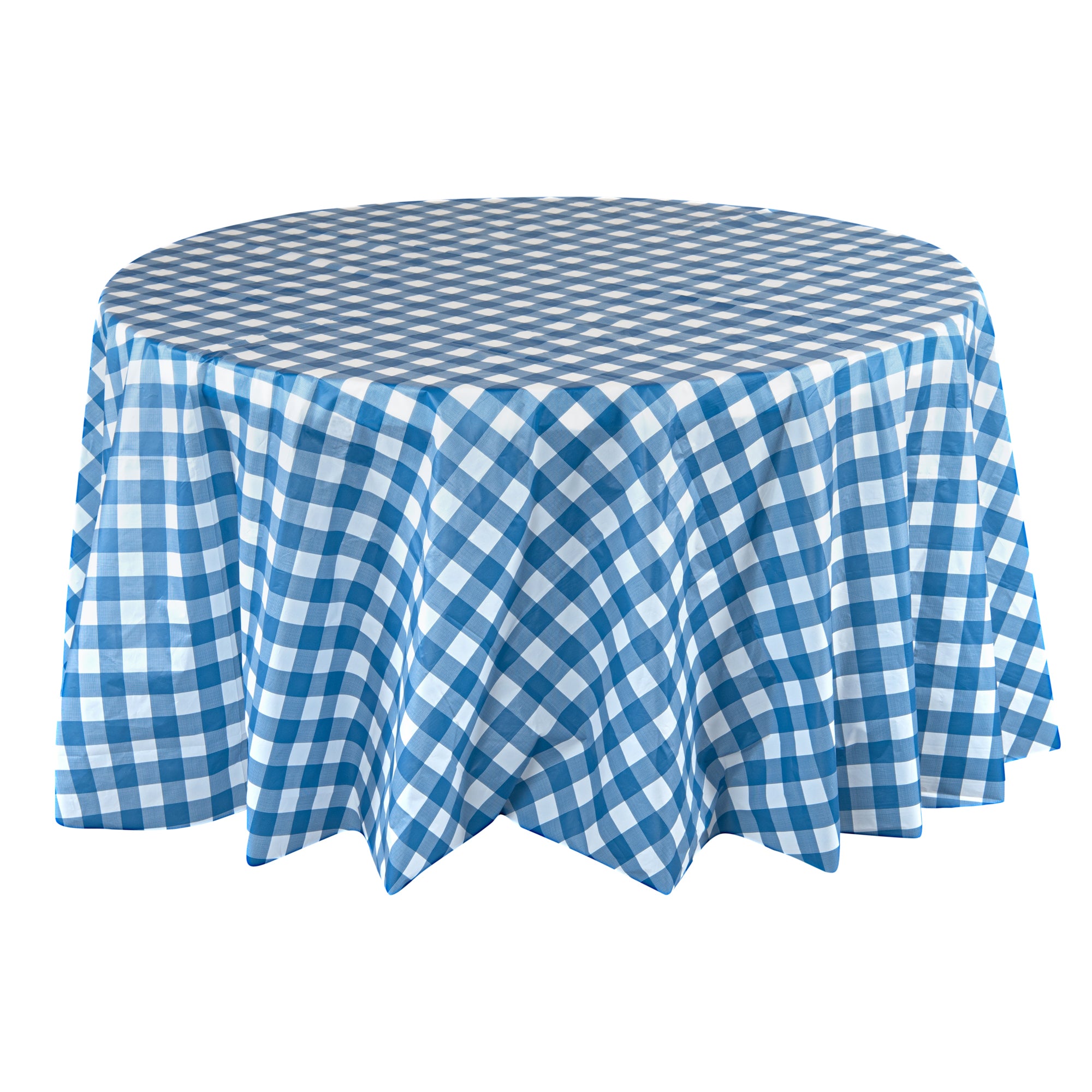 Table Tek Round Blue Gingham Plastic Table Cover - 84" - 20 count box