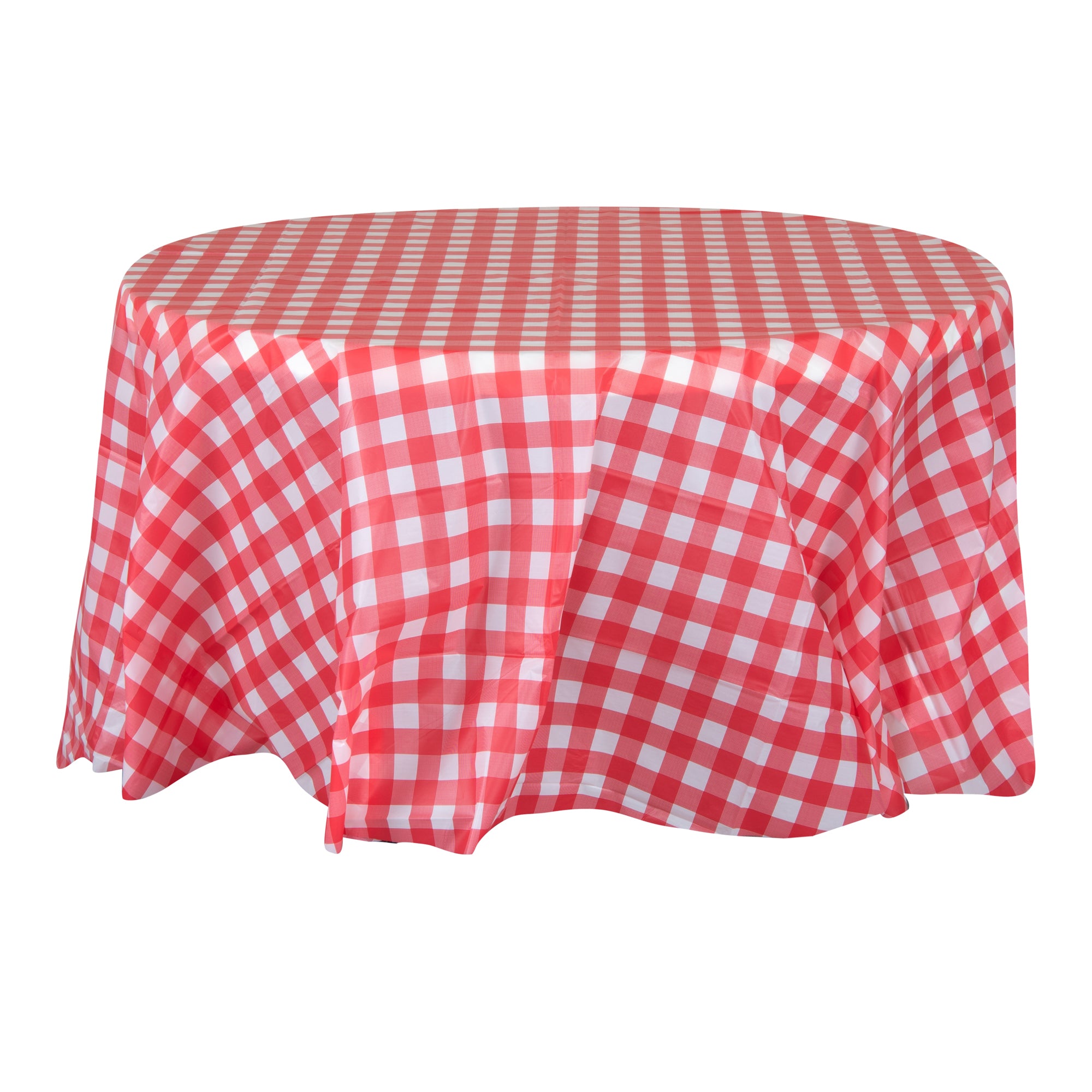 Table Tek Round Red Gingham Plastic Table Cover - 84" - 20 count box