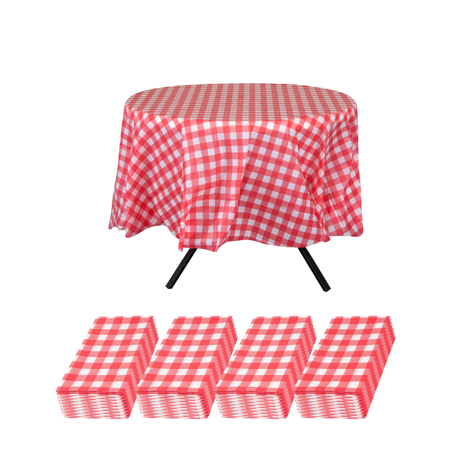 Table Tek Round Red Gingham Plastic Table Cover - 84" - 20 count box