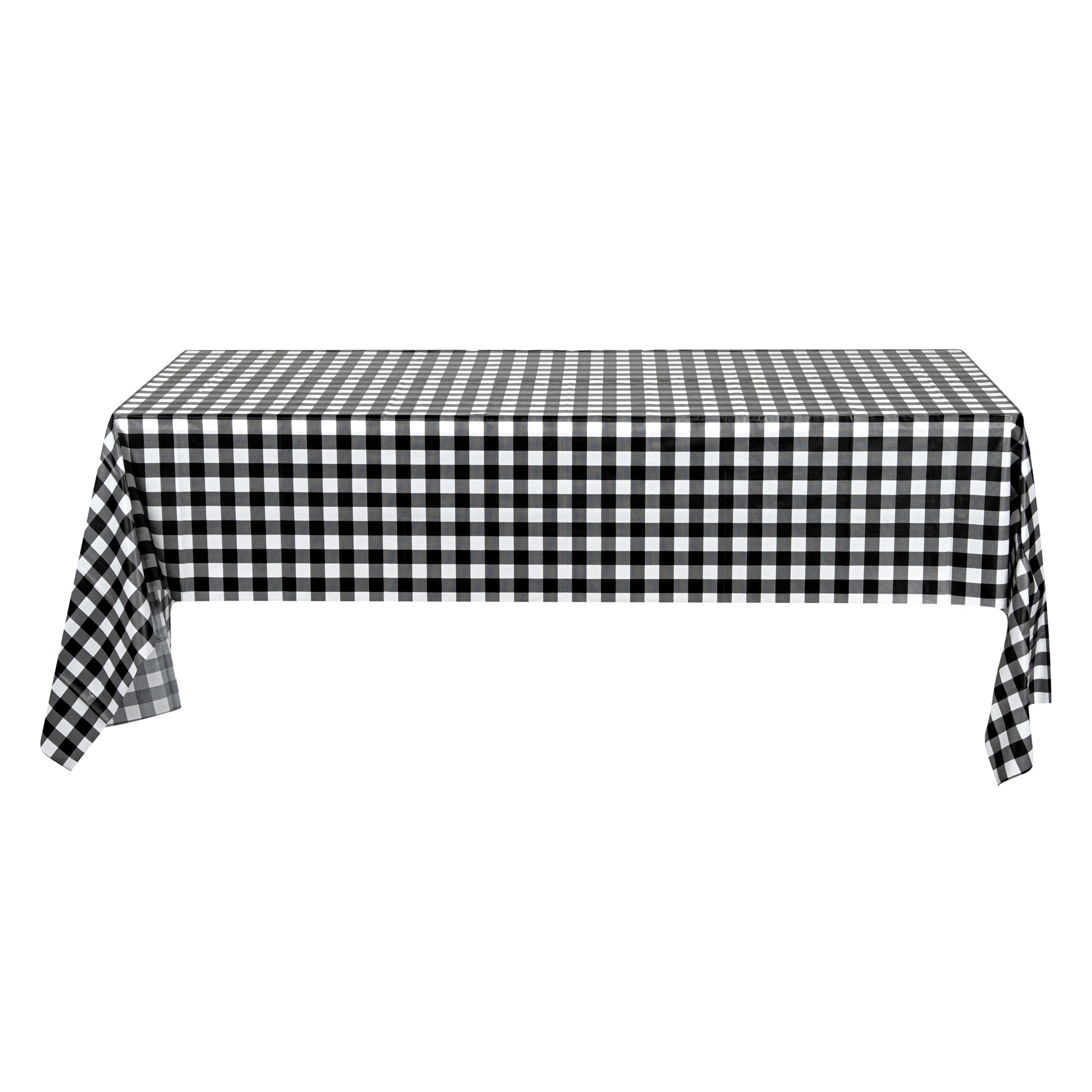 Table Tek Rectangle Gingham Black Plastic Table Cover - 108" x 54" - 20 count box