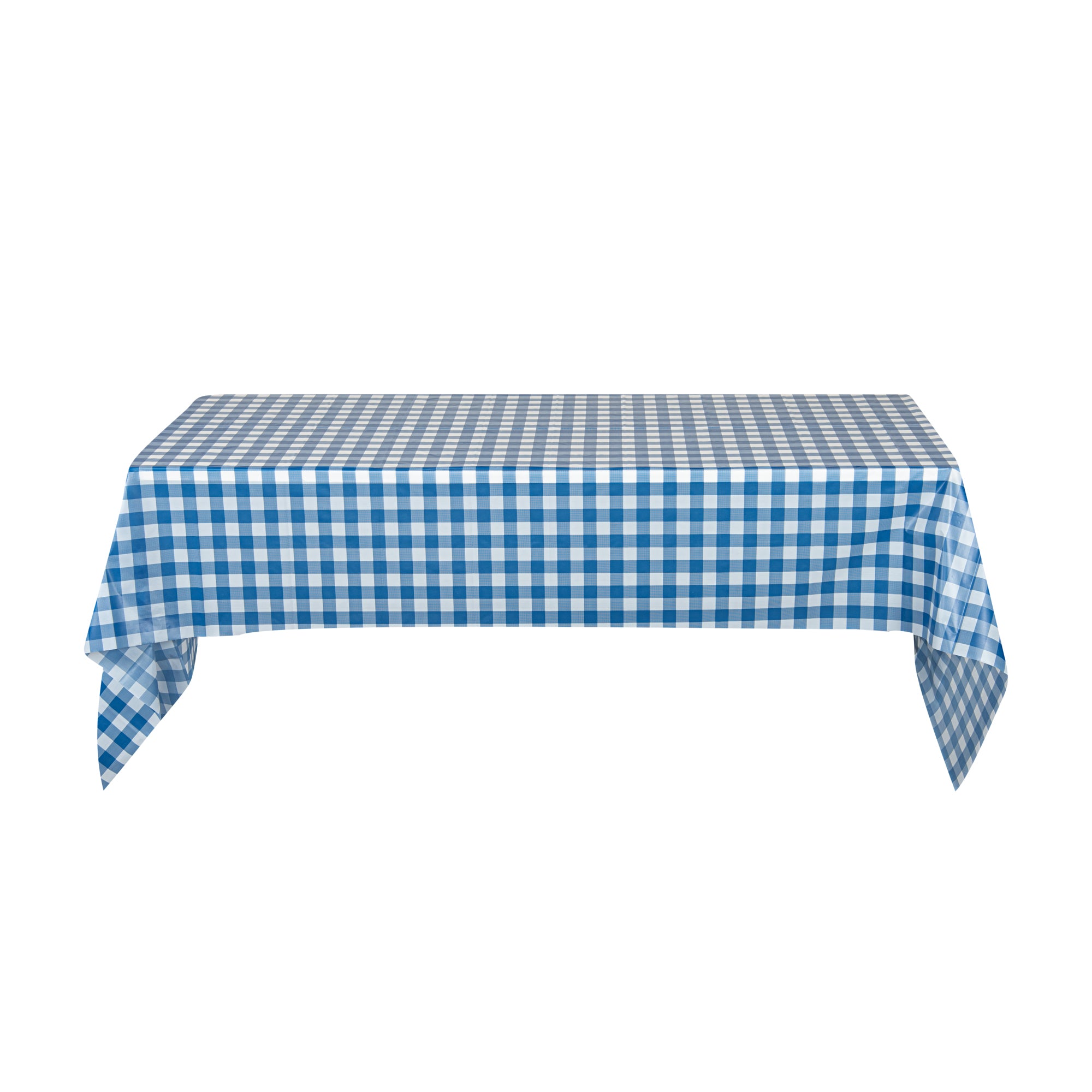 Table Tek Rectangle Gingham Blue Plastic Table Cover - 108" x 54" - 20 count box