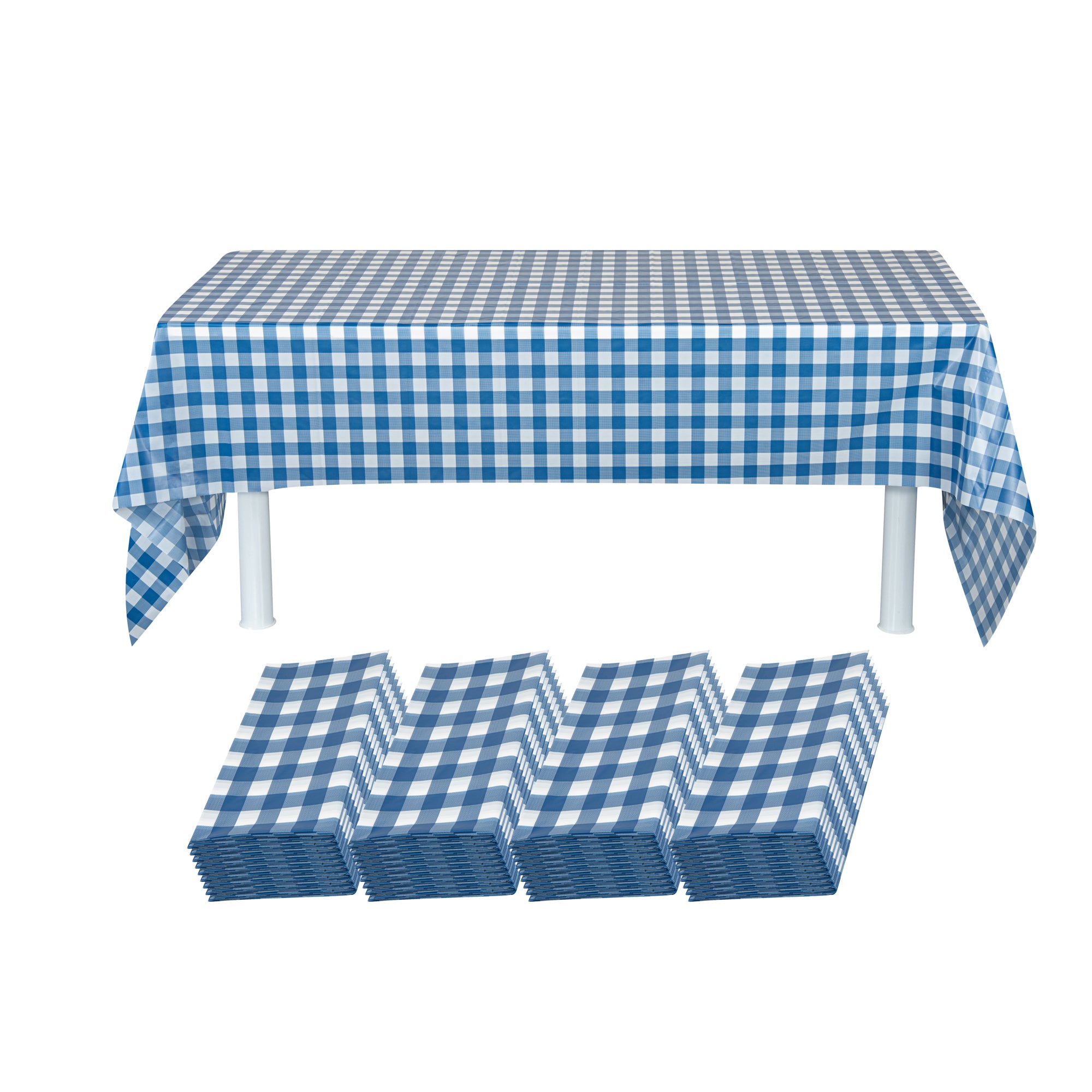 Table Tek Rectangle Gingham Blue Plastic Table Cover - 108" x 54" - 20 count box