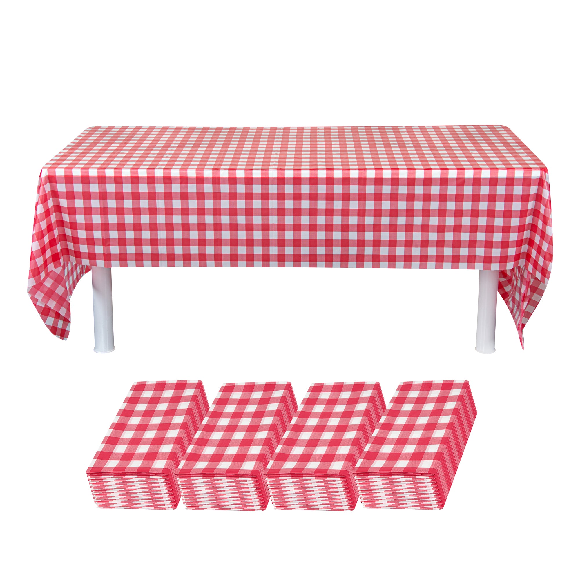 Table Tek Rectangle Red Gingham Red Plastic Table Cover - 108" x 54" - 20 count box