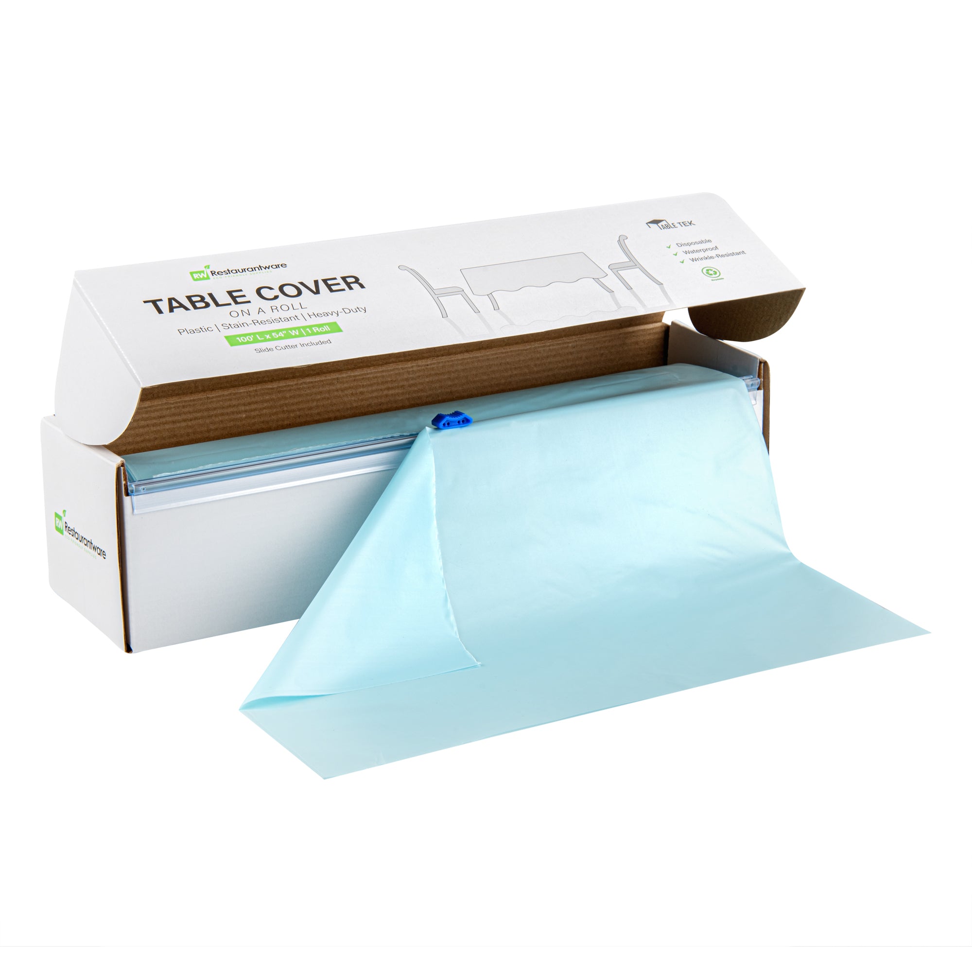 Table Tek Blue Plastic Table Cover Roll - with Slide Cutter - 100' x 54" - 10 count box