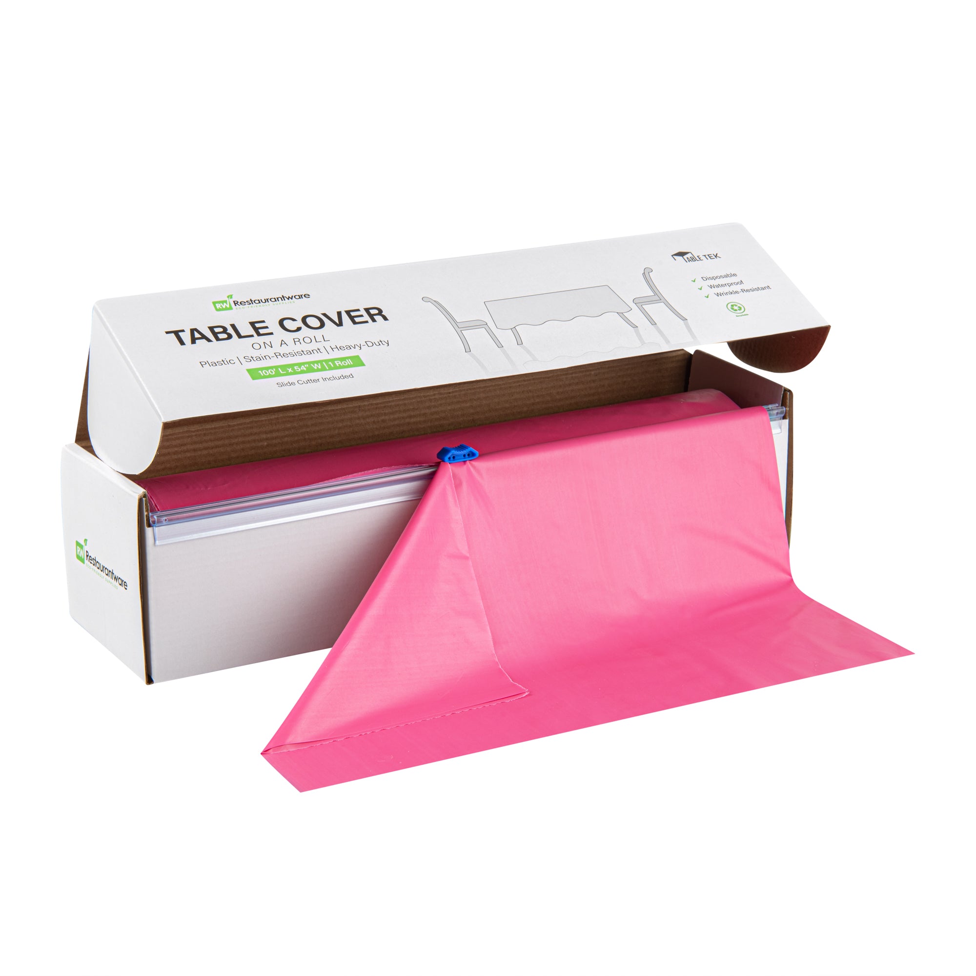 Table Tek Pink Plastic Table Cover Roll - with Slide Cutter - 100' x 54" - 10 count box