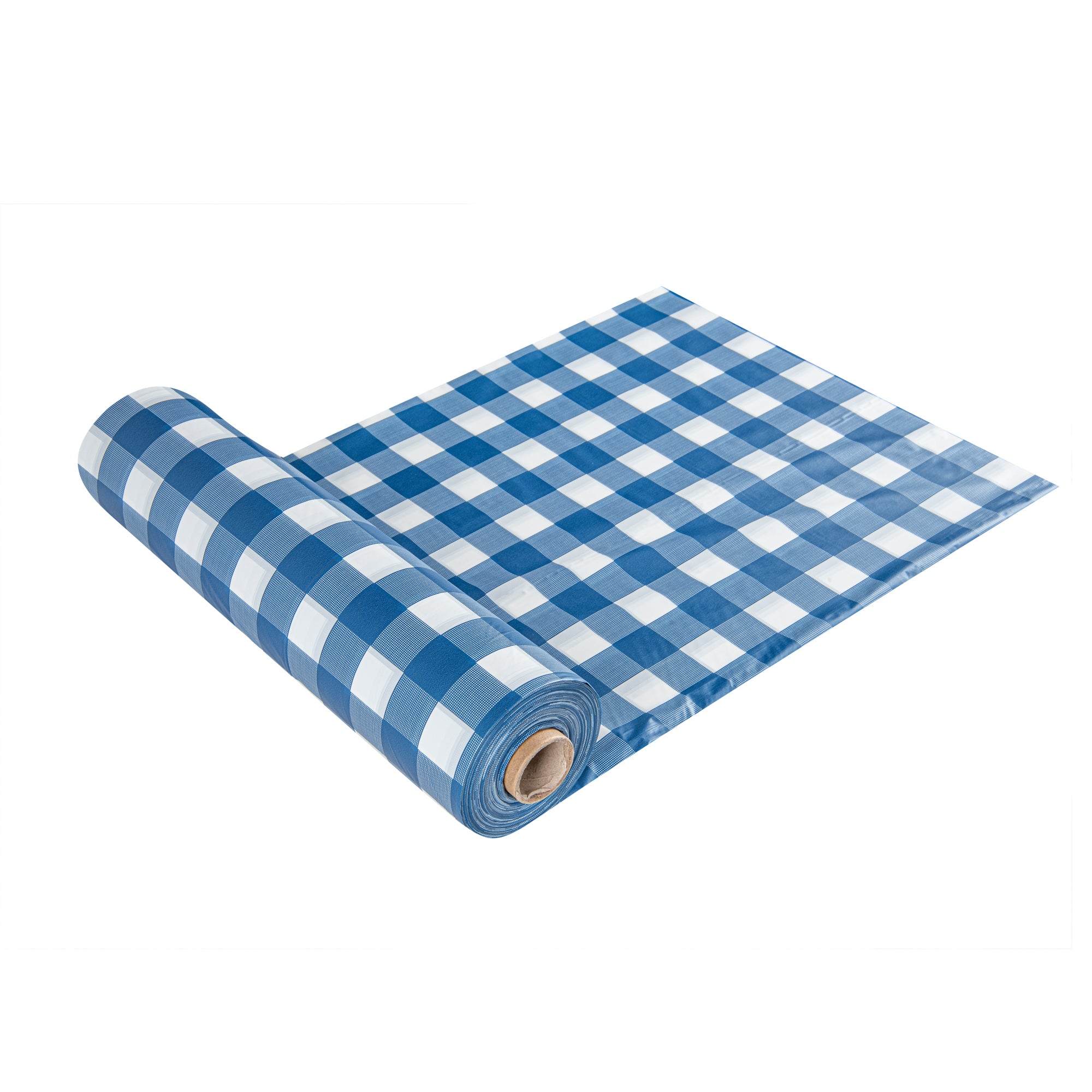 Table Tek Blue Gingham Plastic Table Cover Roll - with Slide Cutter - 100' x 54" - 10 count box