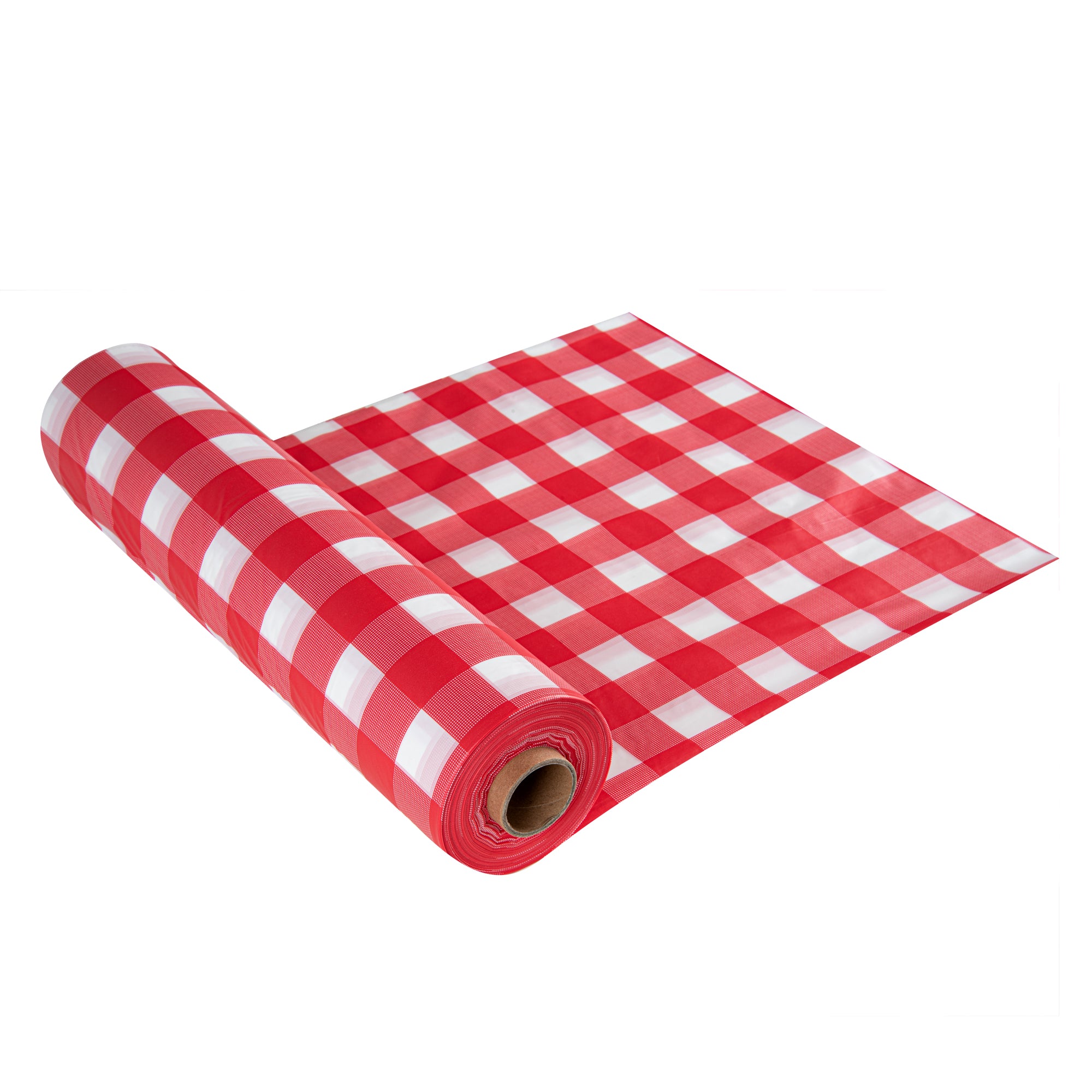 Table Tek Red Gingham Plastic Table Cover Roll - with Slide Cutter - 100' x 54" - 10 count box