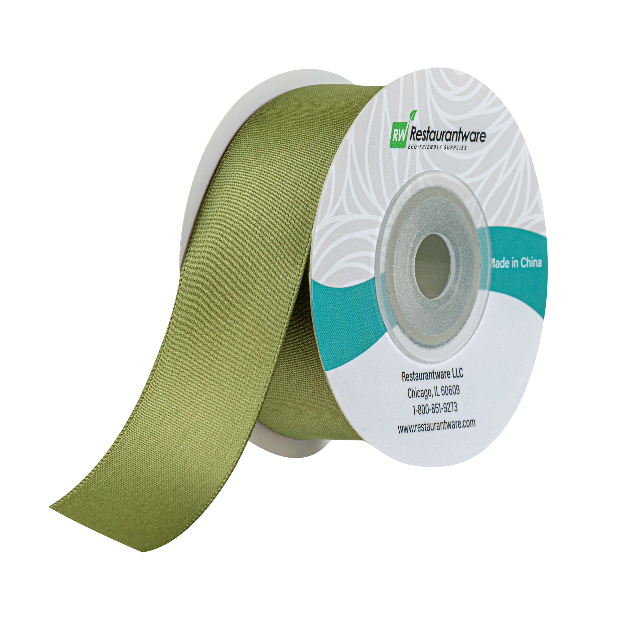 Gift Tek Spring Moss Green Polyester Satin Ribbon - Single Face - 1" x 10 yds - 10 count box