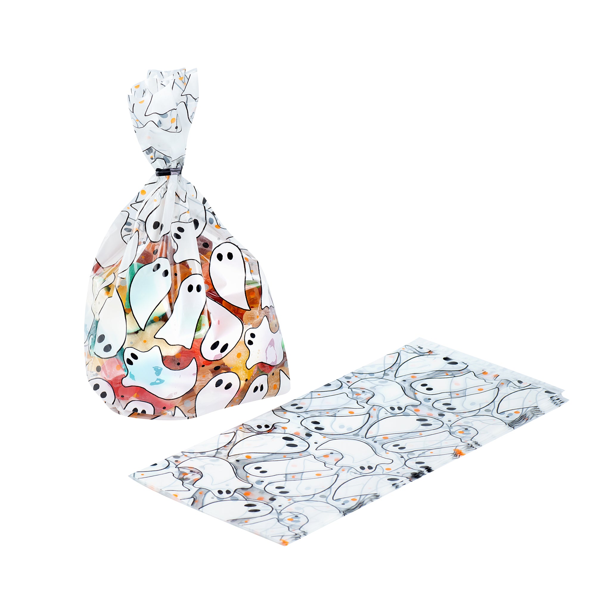 Bag Tek Plastic Candy Bag - Ghosts, Gusseted - 4" x 2" x 9 1/2" - 4000 count box