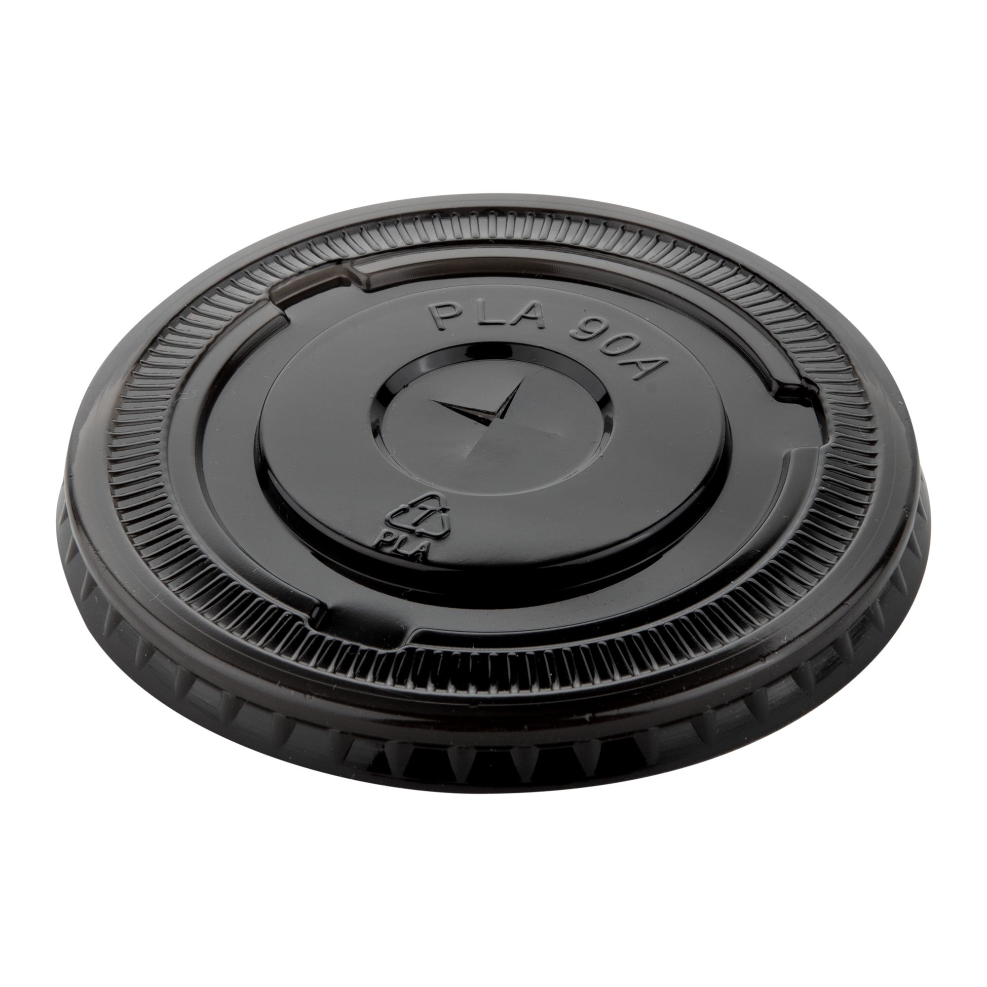 Zero Waste Round Black PLA Plastic Flat Lid - Fits 12, 16, and 24 oz, Compostable - 3 1/2" x 3 1/2" x 1/4" - 1000 count box