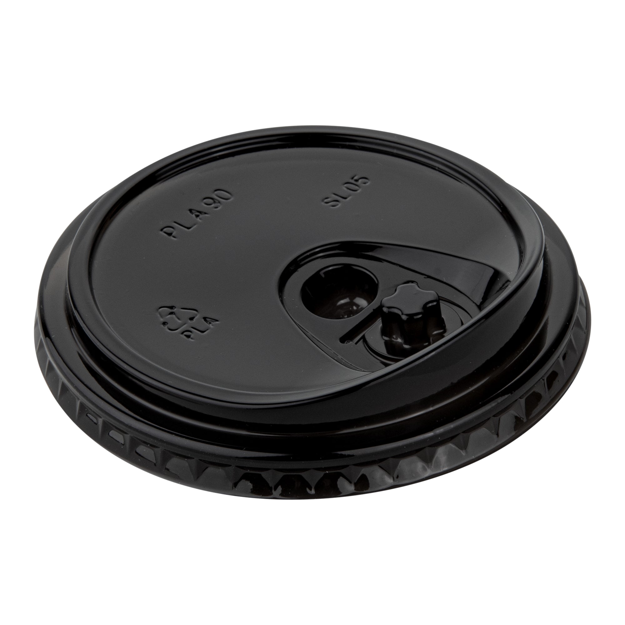 Zero Waste Round Black PLA Plastic Straw or Sippy Cup Lid - Fits 12, 16, and 24 oz, Compostable - 3 1/2" x 3 1/2" x 3/4" - 1000 count box