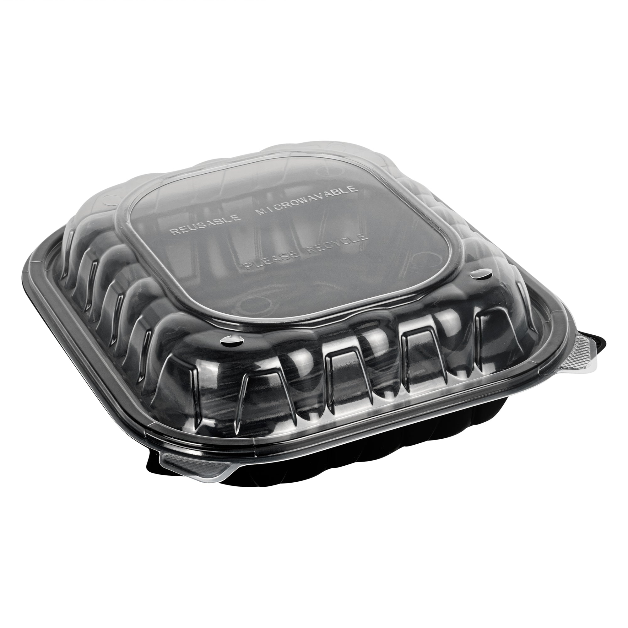 Thermo Tek 54 oz Black Plastic Clamshell Container - Microwavable - 10 1/4" x 9" x 3" - 100 count box