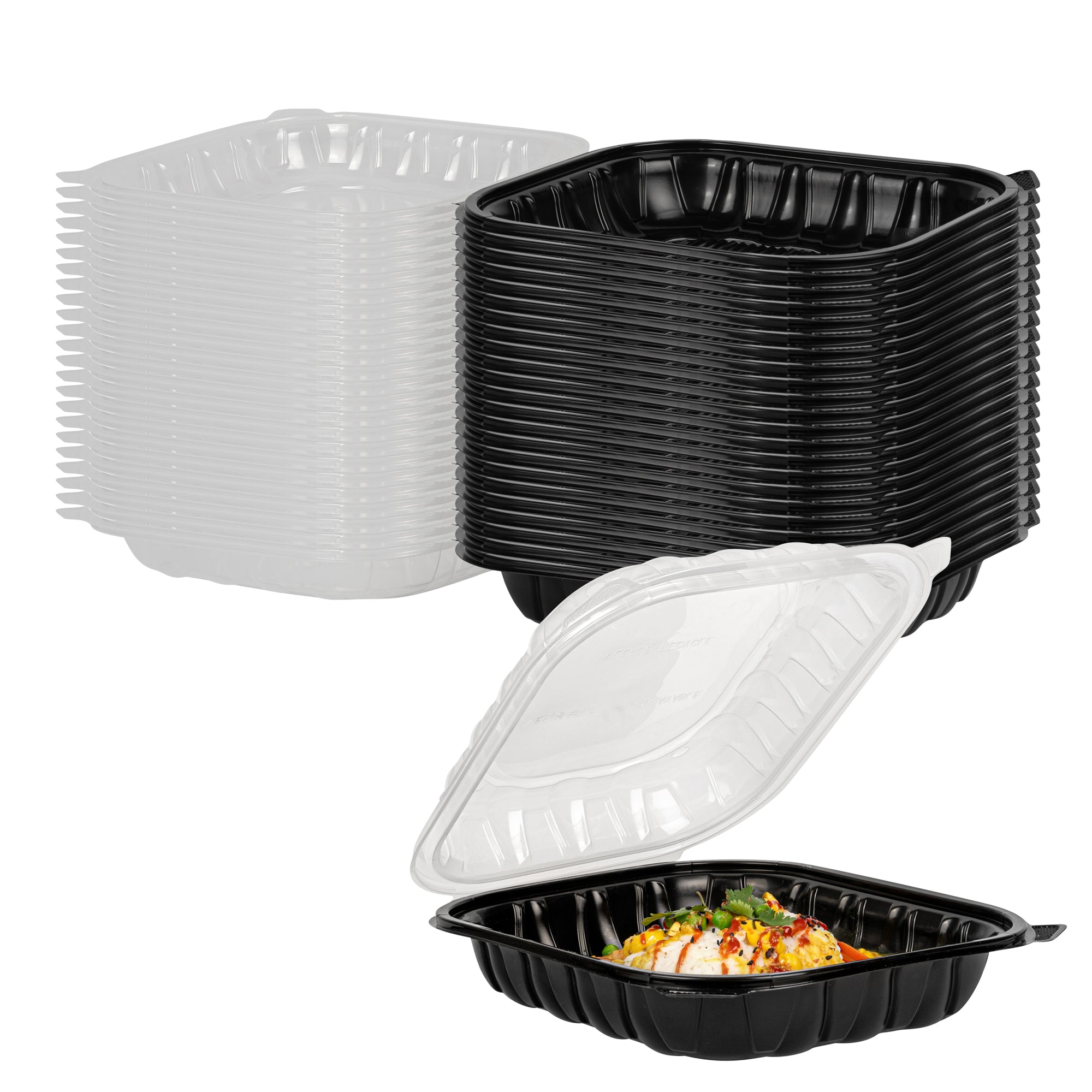 Thermo Tek 54 oz Black Plastic Clamshell Container - Microwavable - 10 1/4" x 9" x 3" - 100 count box