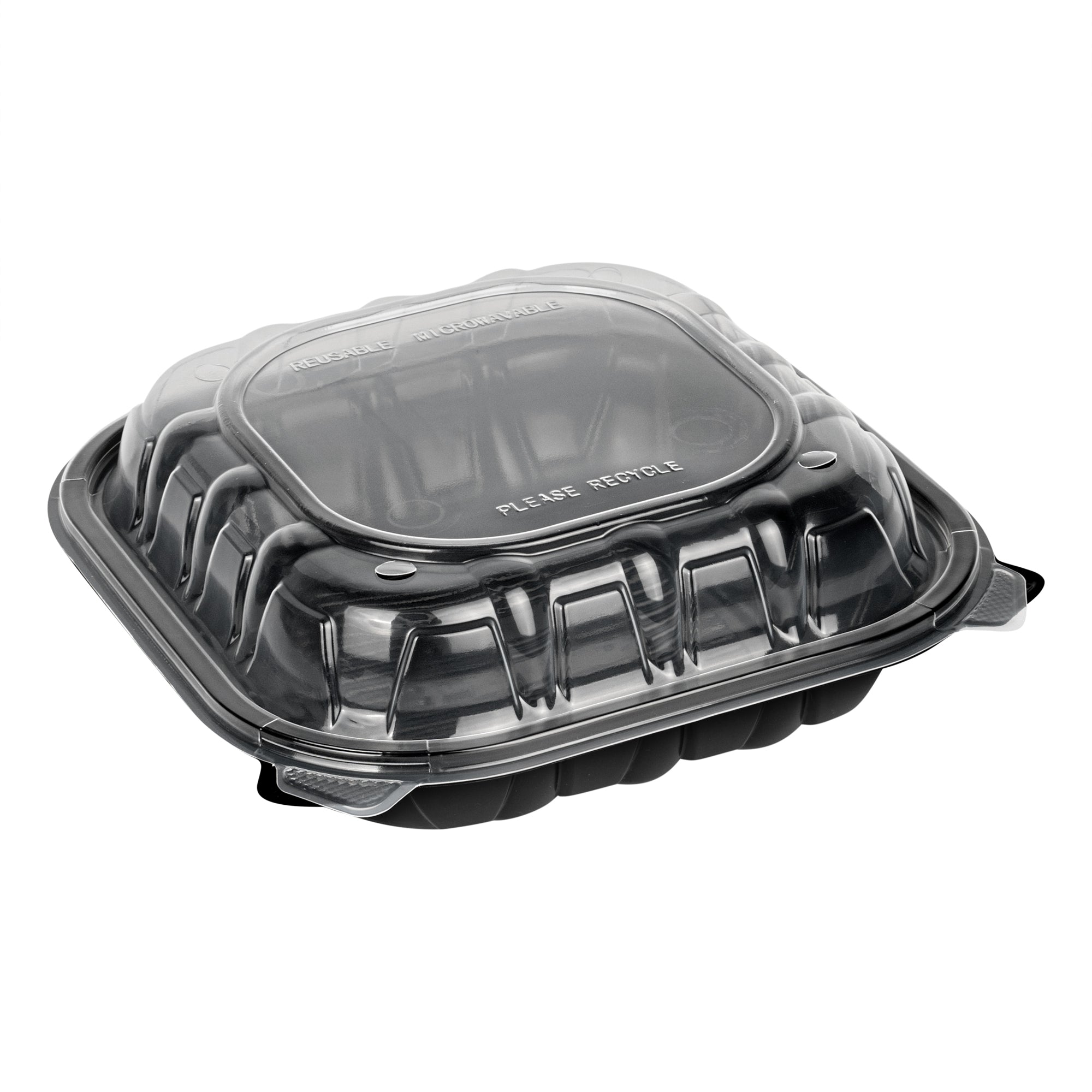 Thermo Tek 40 oz Black Plastic Clamshell Container - Microwavable - 9" x 9" x 3" - 100 count box