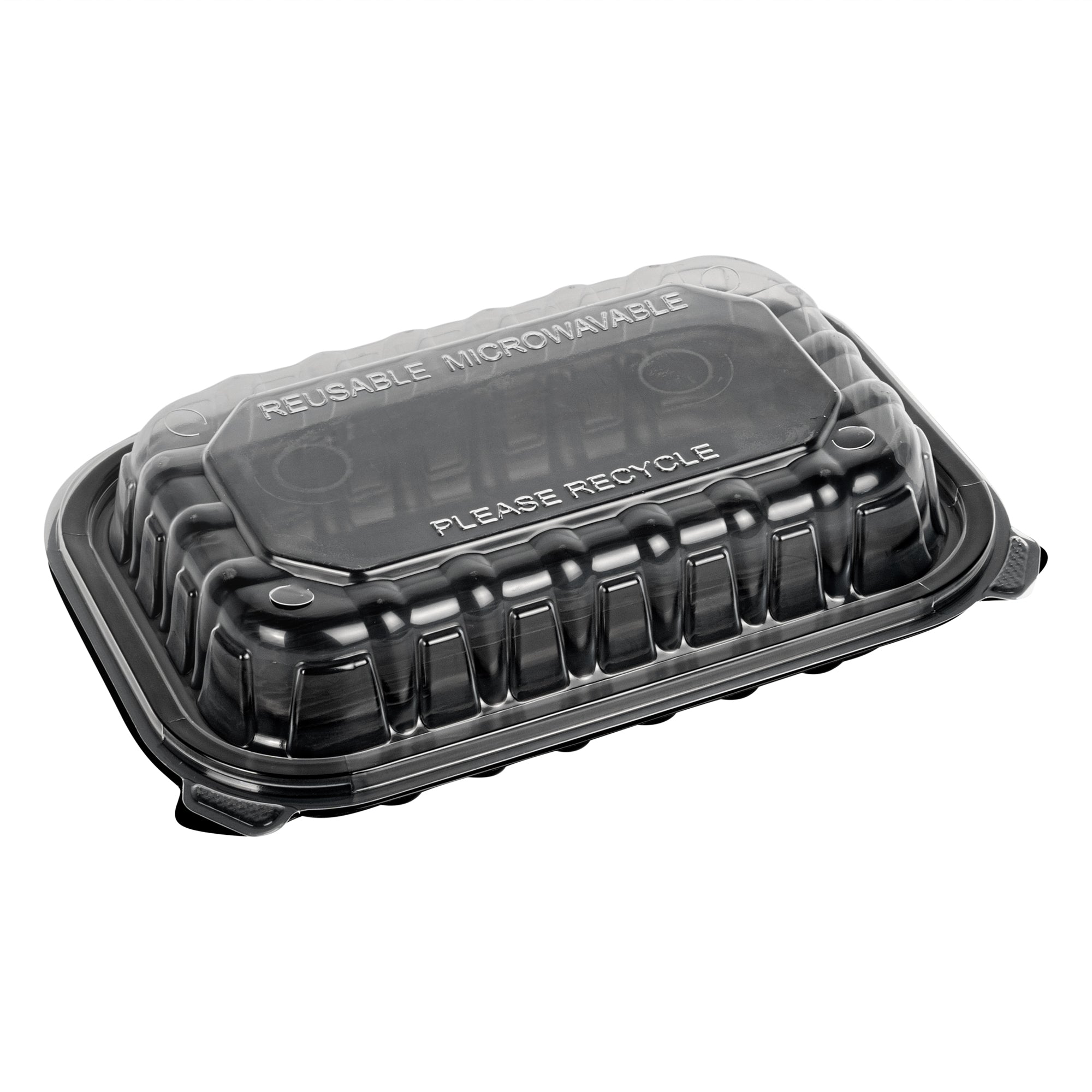 Thermo Tek 24 oz Black Plastic Clamshell Container - Microwavable - 9" x 6" x 3" - 100 count box