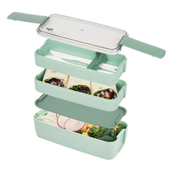 Bento Tek 30 oz Green 3-In-1 Lunch Box - BPA-Free, Microwave-Safe, with Fork and Knife - 7 1/2