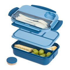 Bento Tek 44 oz Blue Lunch Box - BPA-Free, Microwave-Safe, with Utensils - 9