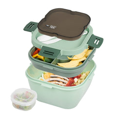 Bento Tek 58 oz Green Lunch Box - BPA-Free, Microwave-Safe, with Fork and Knife - 7 1/4