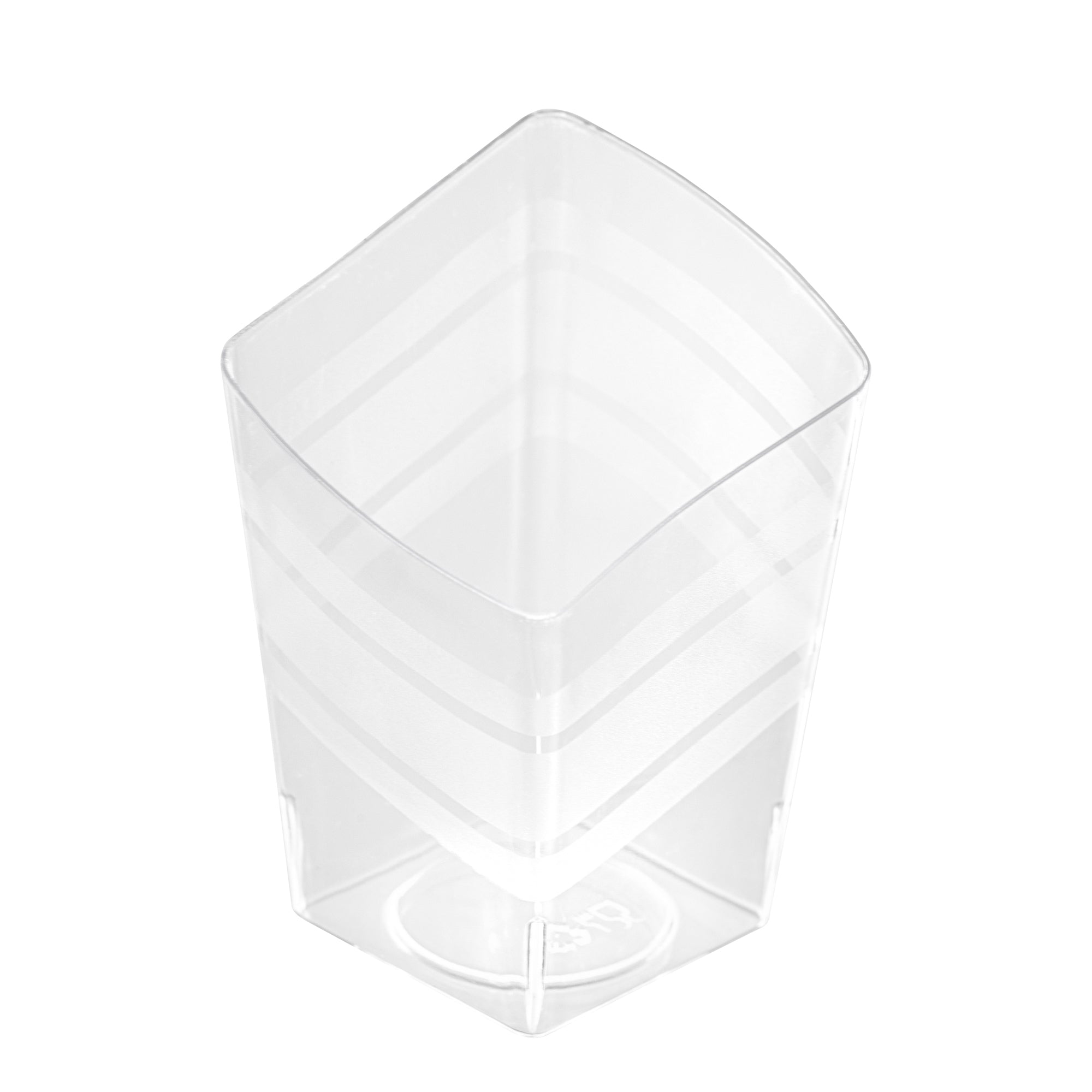 Mini Serve 3 oz Rounded Diamond Clear Plastic Incline Cup - with Stripes - 2" x 2" x 3" - 100 count box