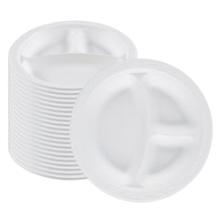 RW Base Round White Plastic Plate - 3 Compartments, Microwavable - 9