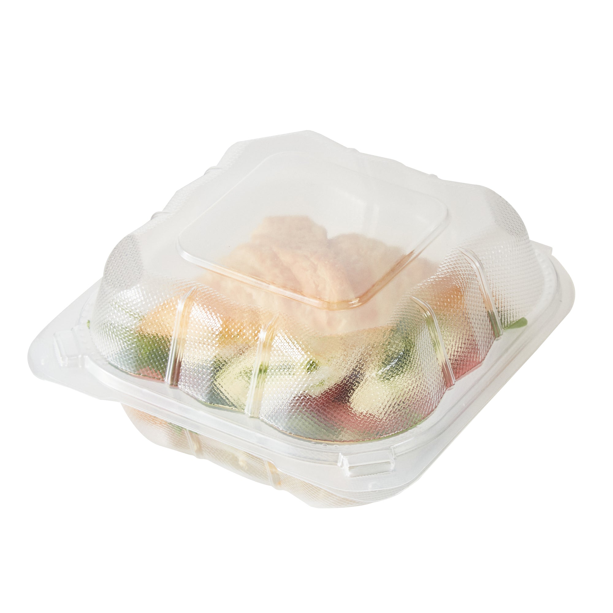 RW Base 17 oz Square Clear Plastic Clamshell Container - Anti-Fog, Microwavable - 6" x 6" x 3" - 100 count box