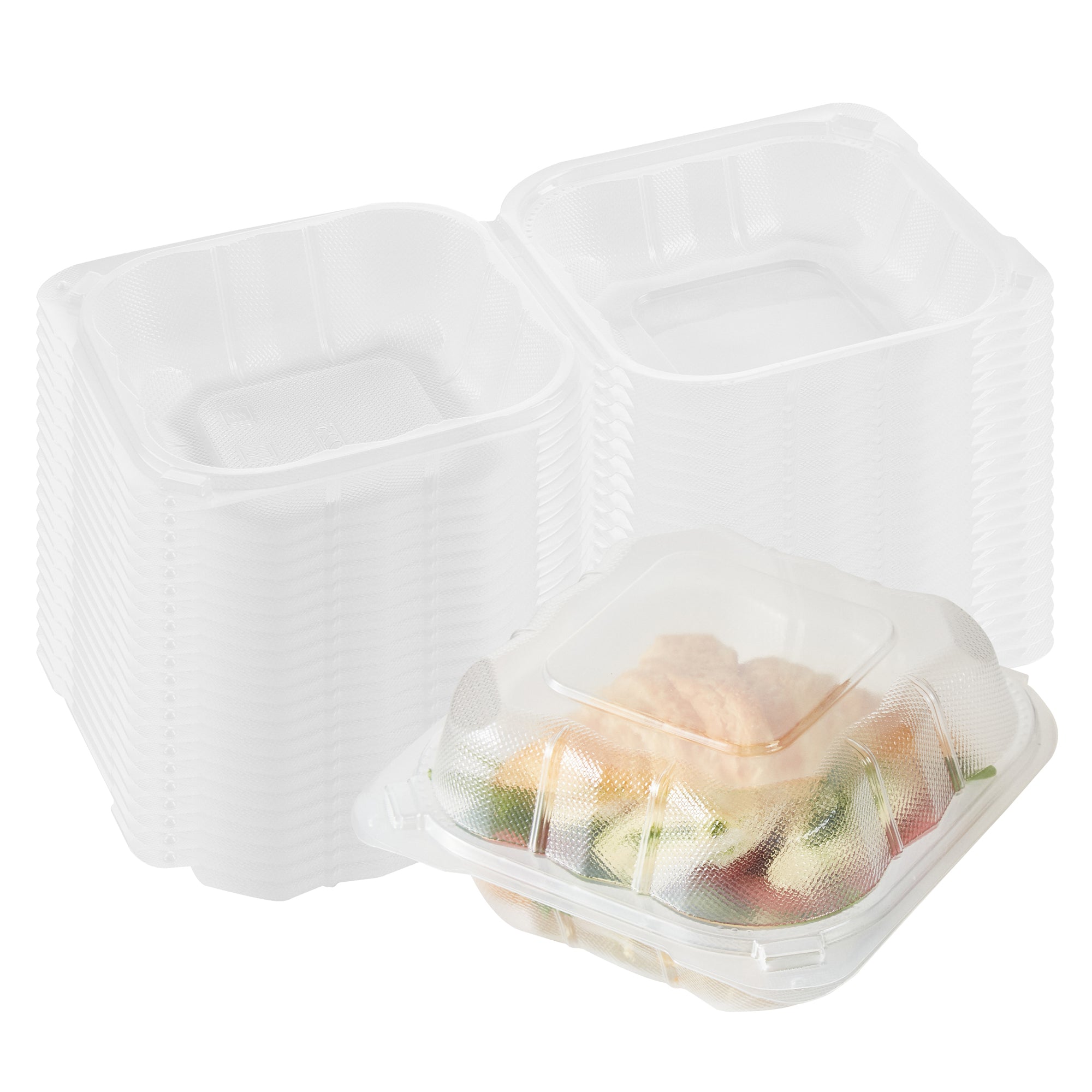 RW Base 17 oz Square Clear Plastic Clamshell Container - Anti-Fog, Microwavable - 6" x 6" x 3" - 100 count box