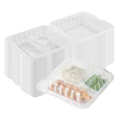 RW Base 34 oz Square Clear Plastic Clamshell Container - 3 Compartments, Microwavable - 8