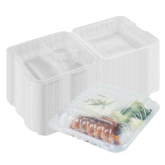 RW Base 40 oz Square Clear Plastic Clamshell Container - 3 Compartments, Microwavable - 9