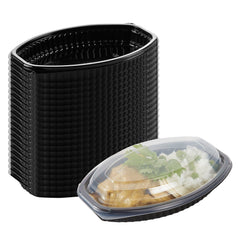 RW Base 12 oz Oval Black Plastic Food Container - with Clear Lid, Microwavable - 8