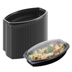 RW Base 24 oz Oval Black Plastic Food Container - with Clear Lid, Microwavable - 9 1/4